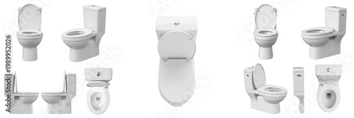 Set and collection of modern bathroom toilets isolated on transparent png background