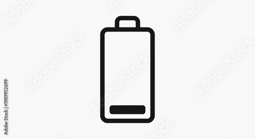 Minimalist graphic design icon representing a low battery charge status, indicating power levels and energy depletion for various electronic devices and user interfaces