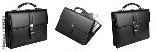 Foto Set and collection of professional black business briefcase isolated on transpar