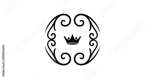 Elegant crown logo with swirling design.