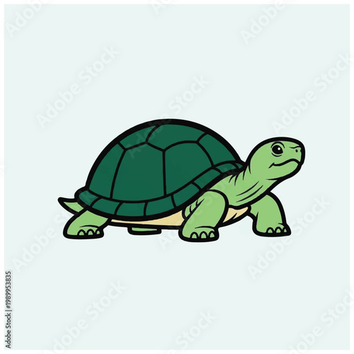 Cartoon turtle with green shell walking.