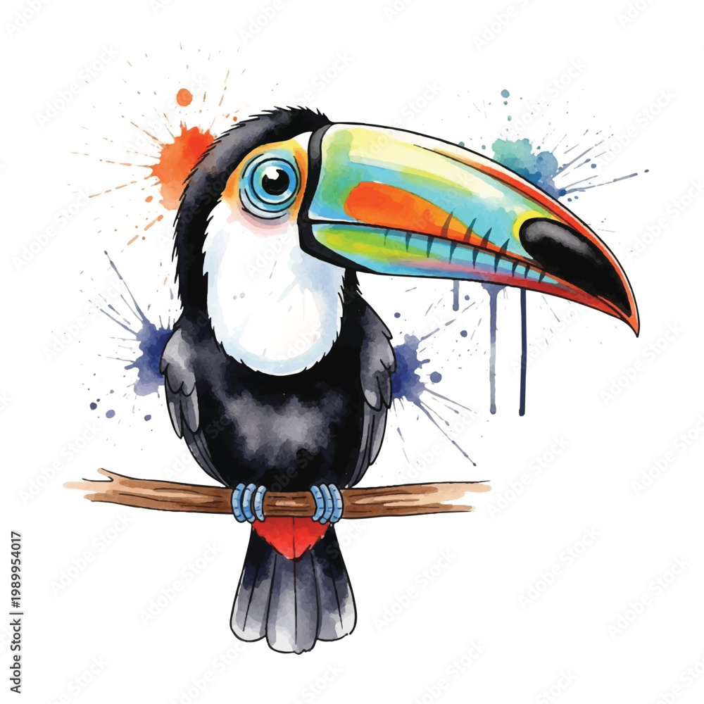 Fototapeta premium Colorful Toucan Bird Sitting on Branch.