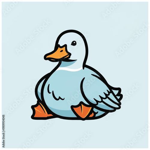 Cute Cartoon Duck Sitting Down.