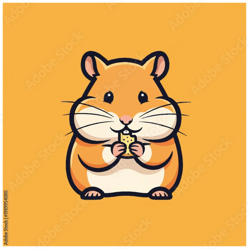Cute Cartoon Hamster Eating Food.