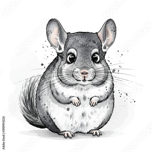 Cute Chinchilla Standing on Legs Looking.