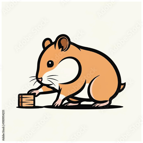 Cute hamster holding small wooden box.