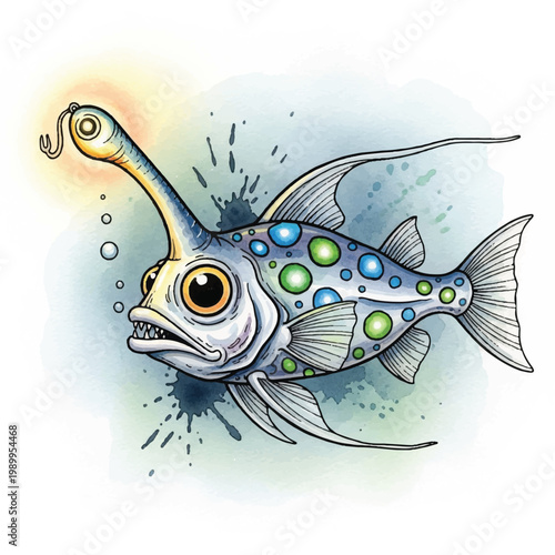 Fish with big eye biting hook.