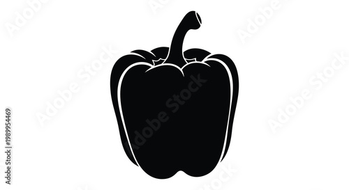 A striking black silhouette of a bell pepper with a prominent stem silhouette