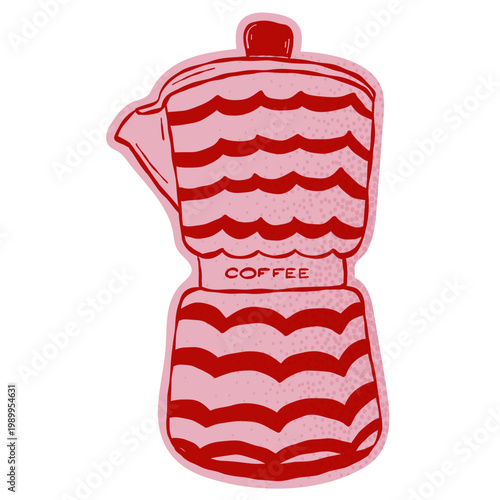 Moka pot coffee maker parts hand drawn doodle icon for brewing process illustration and cafe branding