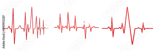 Canvastavla Set and collection of red ekg line isolated on white transparent png background