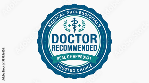 A blue and white doctor recommended seal of approval icon for medical professionals