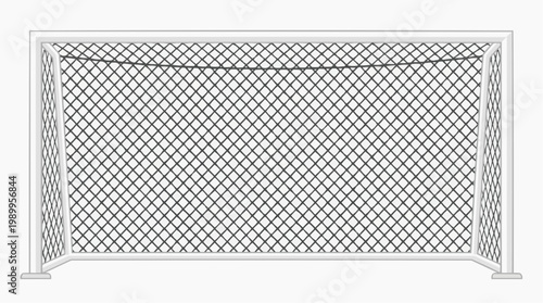 A minimalist vector graphic illustration of a soccer goal net with a white frame and black netting