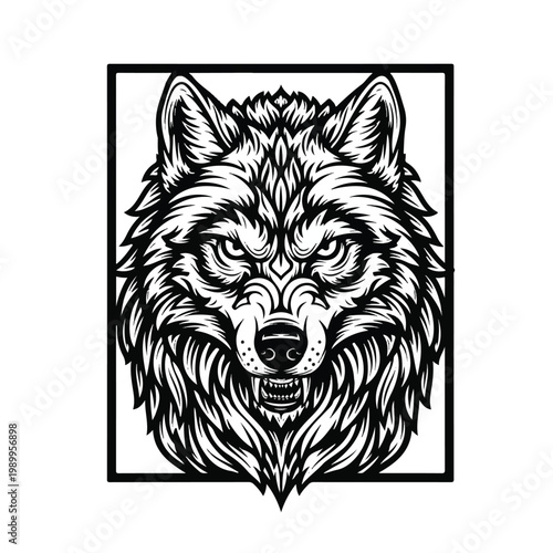Detailed illustration of a wolf head.
