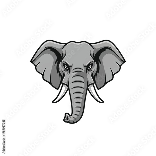 Gray Elephant Head with Tusks Facing Forward.