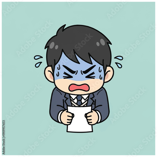 Stressed businessman with sweat drops.