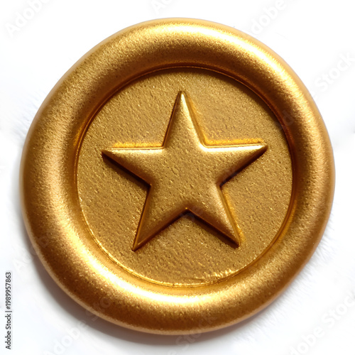Round Gold Star Wax Seal Isolated on a White Background