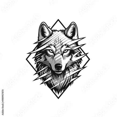 Wolf Head Illustration with Sharp Lines.