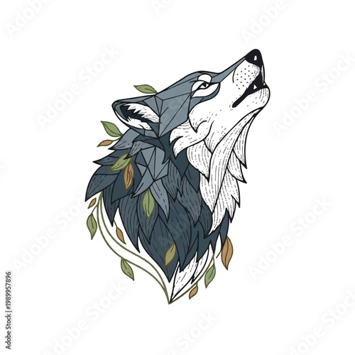 Wolf howling at the moon outdoors.