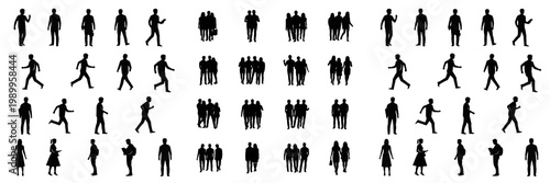фотографія Set and collection of group of people silhouettes isolated on white transparent