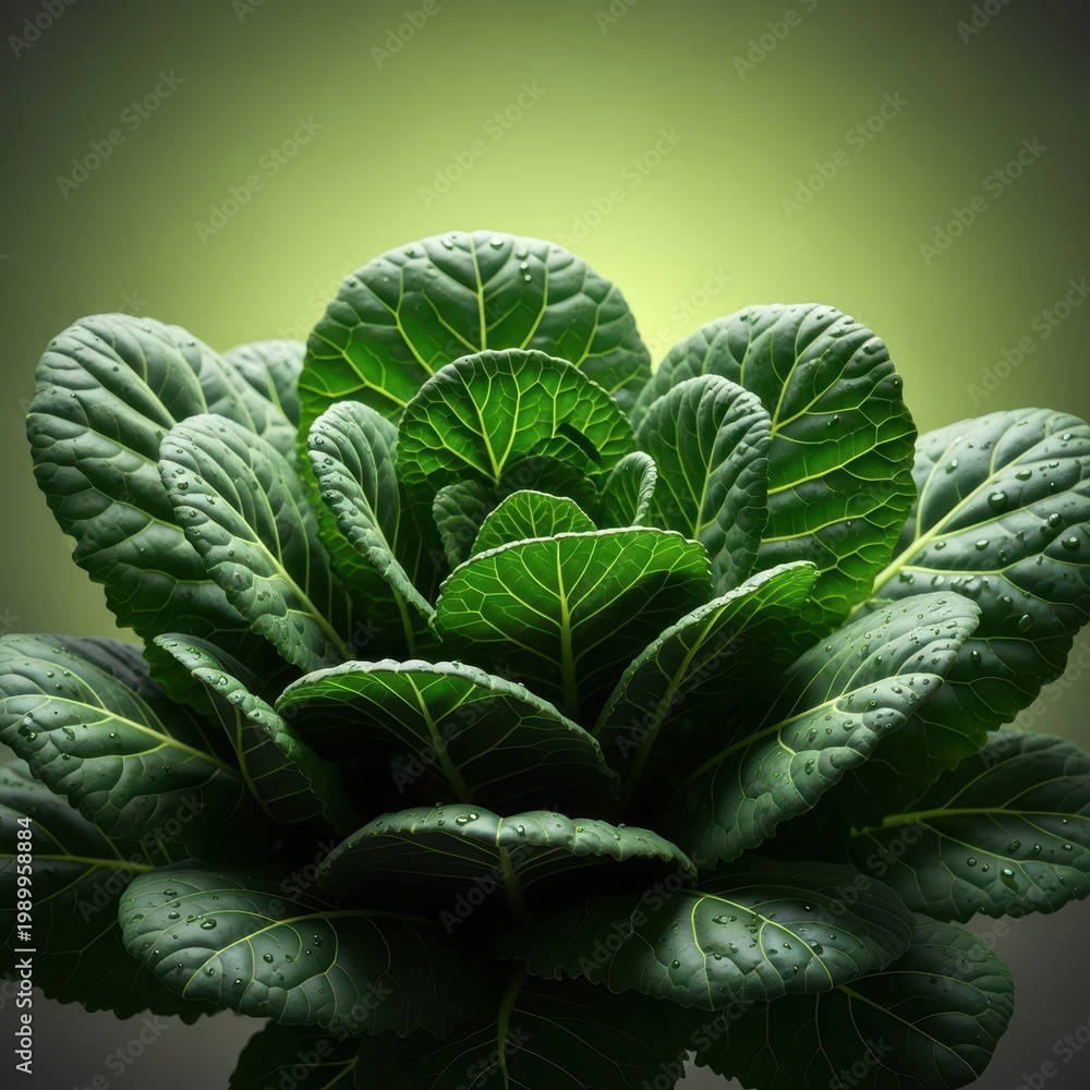 Fototapeta premium Deep green leafy vegetables rich in bioavailable iron and essential organic minerals for nutrition and health, displayed naturally, mineral, vitality, earth