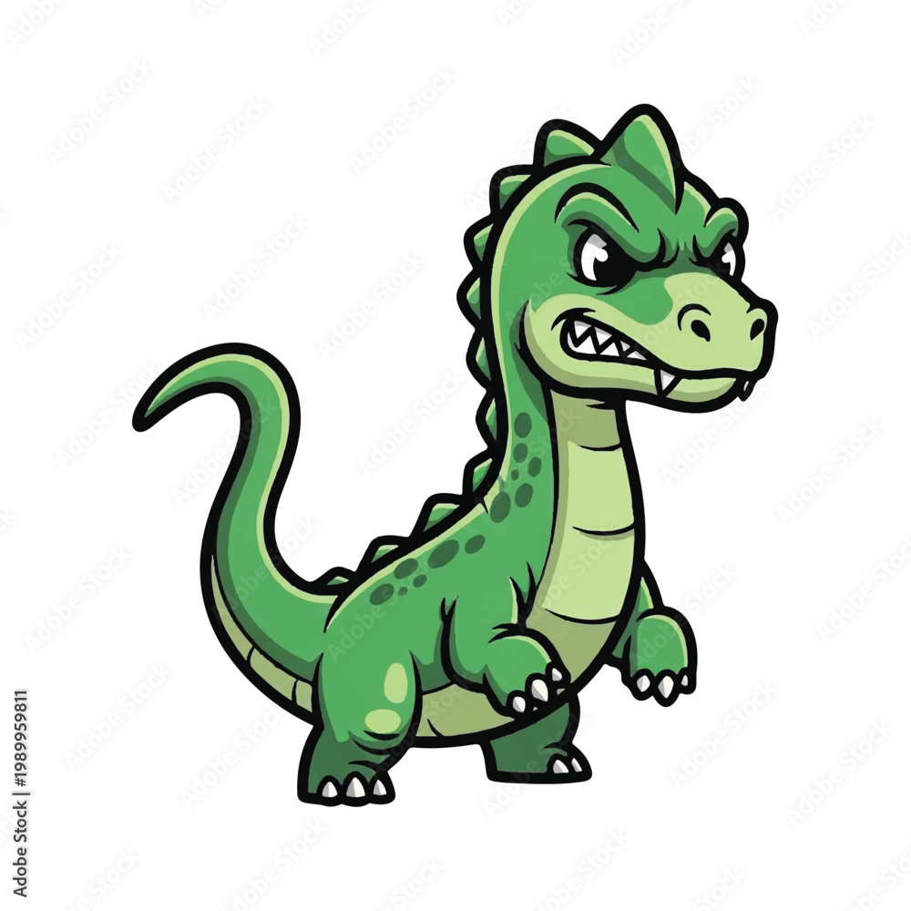 Fototapeta premium Cartoon dinosaur with sharp teeth standing.