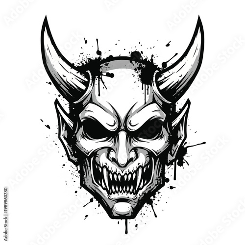 Devil demon face with sharp horns.