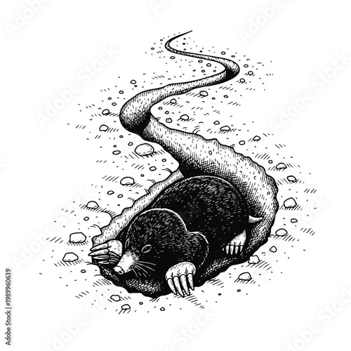 mole curled up on ground sleeping.