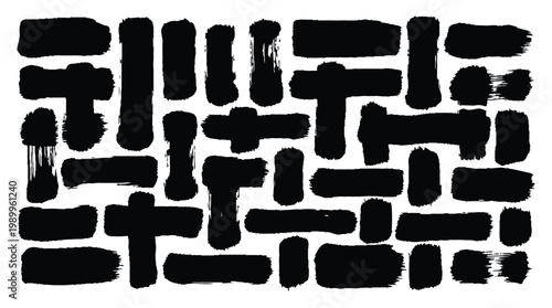 Abstract black brushstrokes on white background modern art composition