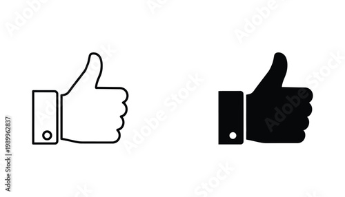 Like reaction button icon set with thumb up gesture and dot indicator in outline and solid black style for social media interaction and web user interface elements