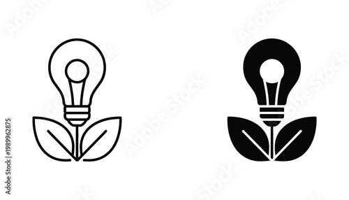 Lightbulb with leaves emerging from base representing sustainable innovation and eco friendly ideas