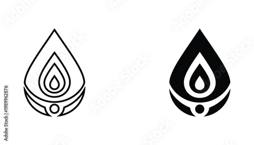 Water drop flame combination icon representing thermal energy and liquid dynamics in vector art
