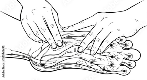 Acupressure points on human foot sole illustration.