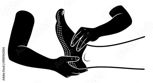 Close up of hands massaging a foot with dots representing pressure points.