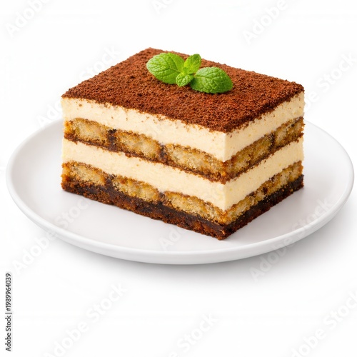 Tiramisu auf Teller freigestellt auf weißem Hintergrund
Italienisches Dessert mit Kakao und cremigen Schichten auf weißem Teller, freigestellt für Gastronomie und Werbung.