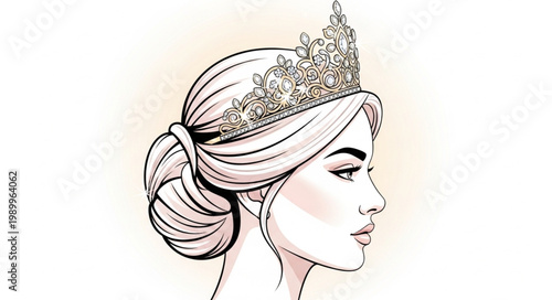 Elegant Woman Wearing a Diamond Tiara and Crown.
