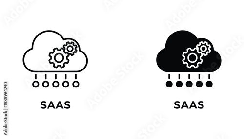 Cloud computing software as a service SAAS concept with gears and data flow droplets icon