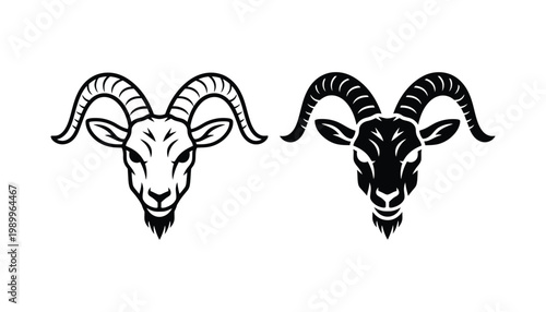 Powerful ram head with curved horns line art and solid fill vector illustration majestic animal strength symbol