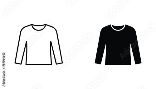 Simple long sleeve t-shirt outline and solid silhouette vector graphic for clothing