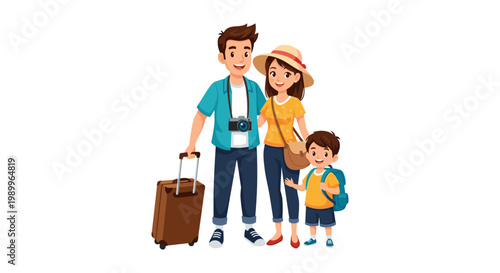 happy family with luggage on vacation