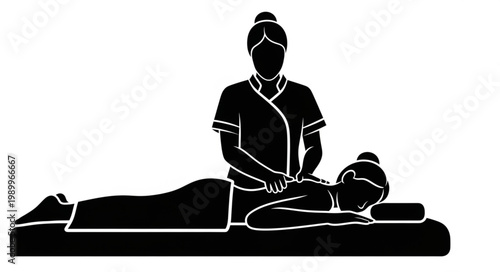 Massage therapist giving back massage to client on table.