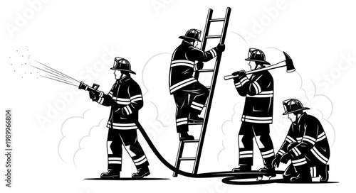 Firefighters in action during a rescue operation.