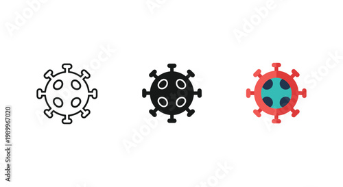 covid-19 virus icons in black, white and red color