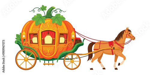 Charming halloween pumpkin carriage a festive cartoon vector illustration for spooky season celebrations