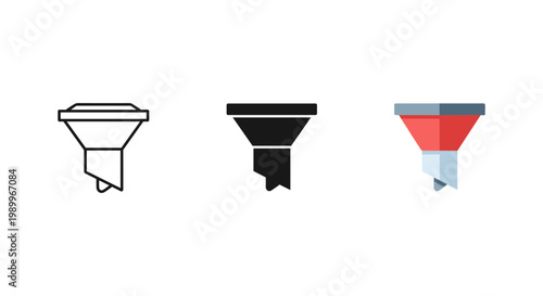 set of three different colored funnel icons