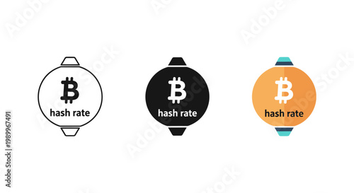 Bitcoin hash rate icons in black, white, and orange