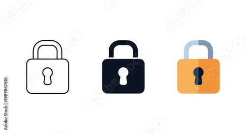 Padlock icons in black, white, and orange on white background