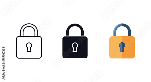 Set of colorful padlock icons in line, security symbols