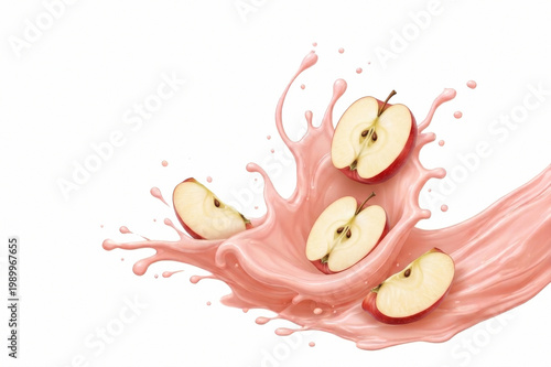 Fresh apple Slices Plunging into Juice Creating a Vibrant Splash