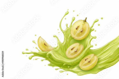 Graps Slices Plunging into Juice Creating a Vibrant Splash