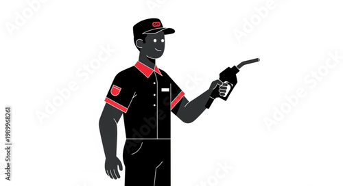 Gas Station Attendant Holding Fuel Pump Nozzle.